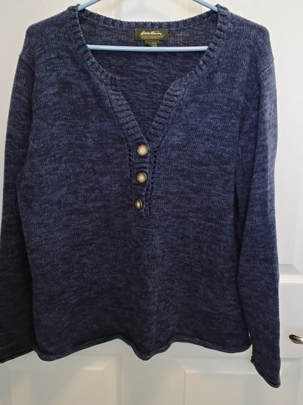 EDDIE BAUER Womens 100% Knit Cotton Henley Sweater SIZE XL